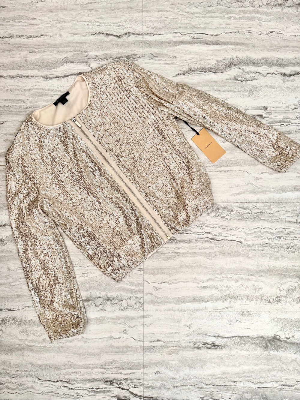 HALOGEN Champagne Sequin Jacket